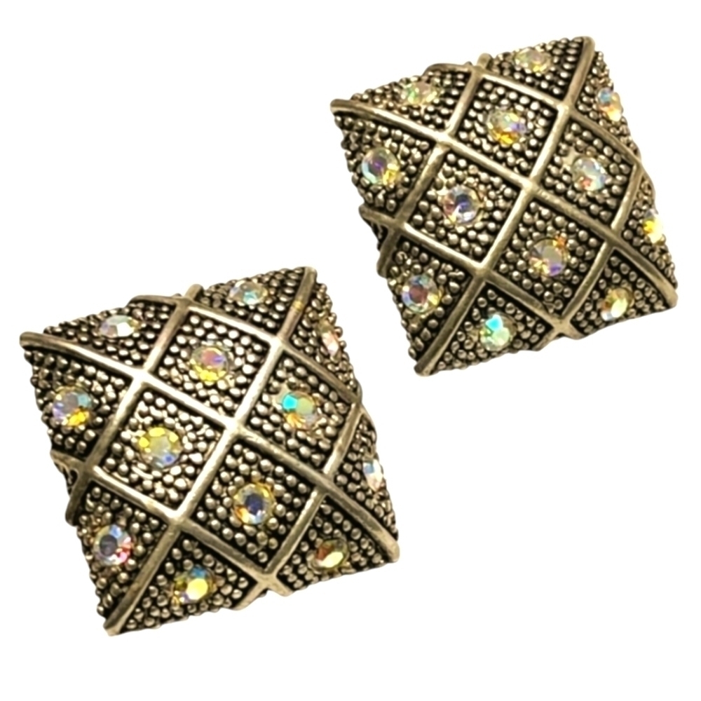 Vintage Rainbow Rhinestone Square Earrings